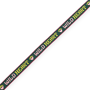 BY31&reg; Ruban texte "Wild Heart" Vert fonc&eacute;-rose clair-jaune-violet