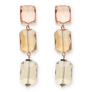 Boucles d&rsquo;oreilles / puces d&rsquo;oreilles en verre de cristal rectangle Rose-orange ambre-beige sable