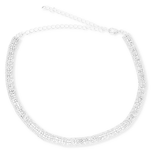 M&eacute;tal TQ laiton collier ras de cou avec strass Argent&eacute;-cristal