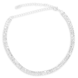 M&eacute;tal TQ laiton collier ras de cou avec strass Argent&eacute;-cristal