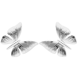 Boucles d'oreilles / puces en acier Inox papillon Argent&eacute;