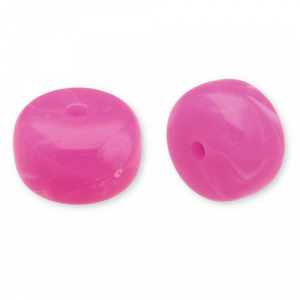 Perles acryliques disque Rose fonc&eacute;-blanc