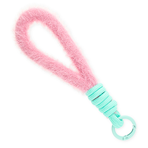 Cordon t&eacute;l&eacute;phonique tendance peluche Rose pastel-turquoise