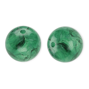 Perles acryliques 16 mm rond Vert fonce-marbr&eacute;