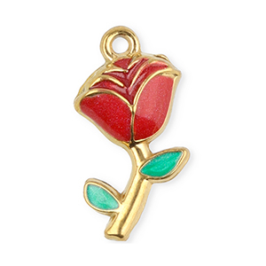 Breloques en acier Inox rose Dor&eacute;-rouge-vert