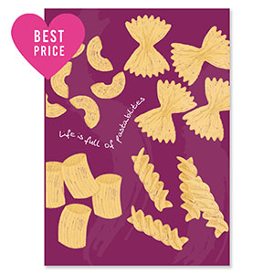 BY31&reg; Cartes &agrave; bijoux "Life is full of pasta-bilities" Violet magenta-jaune