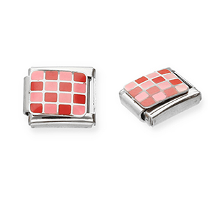 Appr&ecirc;ts en acier inox breloques pour bracelet italien carreaux Argent&eacute;-rose-rouge