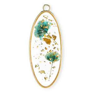 Pendentifs avec fleurs s&eacute;ch&eacute;es oblong ovale Dor&eacute;-vert eden