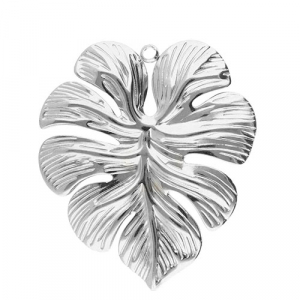 Breloques en acier Inox feuille Argent&eacute;