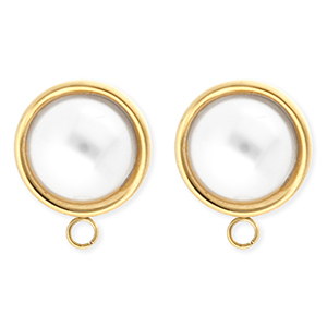BY31&reg; Appr&ecirc;ts en acier Inox boucles d'oreilles&nbsp;/&nbsp;puces d&rsquo;oreilles rond avec imitations perle avec anneau Dor&eacute;-blanc