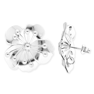 BY31&reg; Appr&ecirc;ts en acier Inox boucles d'oreilles&nbsp;/&nbsp;puces d&rsquo;oreilles fleur avec anneau Argent&eacute;