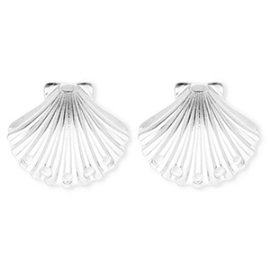 BY31&reg; Appr&ecirc;ts en acier Inox boucles d'oreilles&nbsp;/&nbsp;puces d&rsquo;oreilles coquillage avec 5 anneaux Argent&eacute;