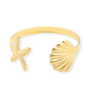 Bracelets en acier Inox jonc coquille & &eacute;toile de mer Dor&eacute;