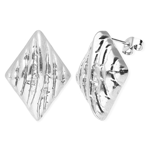 Appr&ecirc;ts en acier Inox boucles d'oreilles / puces d&rsquo;oreilles rhombe avec anneau Argent&eacute;