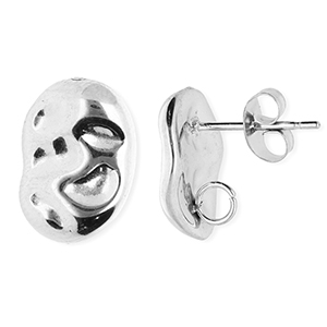 Appr&ecirc;ts en acier Inox boucles d'oreilles / puces d&rsquo;oreilles ovale avec anneau Argent&eacute;