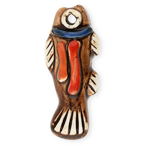 Pendentif en c&eacute;ramique poisson Marron-blanc-bleu fonc&eacute;-rouge