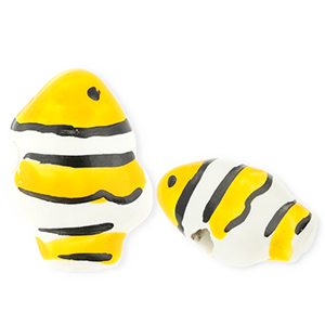 Perles en c&eacute;ramique poisson clown Jaune-blanc-noir