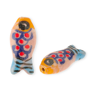 Perles en c&eacute;ramique poisson Rose vintage-orange-bleu-rouge-noir