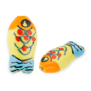 Perles en c&eacute;ramique poisson Jaune-orange-bleu-rouge-noir