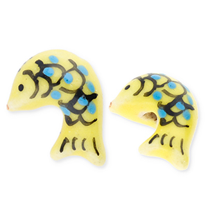 Perles en c&eacute;ramique poisson Jaune-bleu-noir