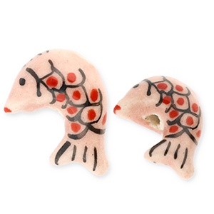 Perles en c&eacute;ramique poisson Rose vintage-rouge-noir