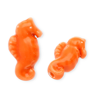 Perles en c&eacute;ramique hippocampe Orange fonce