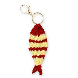 Porte-cl&eacute;s poisson au crochet Dor&eacute;-rouge bordeaux-beige