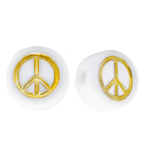 Perles lettres acryliques signe de paix Blanc-dor&eacute;