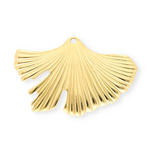 Breloques en acier Inox feuille de Ginkgo Dor&eacute;
