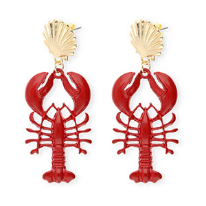 Boucles d'oreilles&nbsp;/&nbsp;puces tendance &eacute;maill&eacute;e coquillage & homard avec tige en acier inoxydable Dor&eacute;-rouge fonc&eacute;
