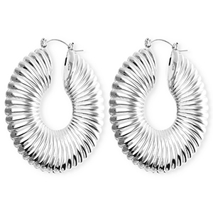 Boucles d'oreilles&nbsp;/&nbsp;cr&eacute;oles accroche-regard cercle stri&eacute; avec tige en acier inoxydable Argent&eacute;