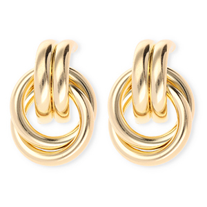 Boucles d'oreilles&nbsp;/&nbsp;puces accroche-regard bague double avec tige en acier inoxydable Dor&eacute;