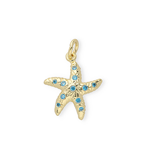 M&eacute;tal TQ laiton breloques &eacute;toile de mer avec strass Dor&eacute;-bleu