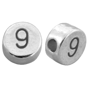Perles chiffres en m&eacute;tal DQ 9 argent&eacute; antique (sans nickel)
