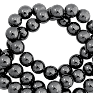 Perles h&eacute;matites rond 8mm gris anthracite