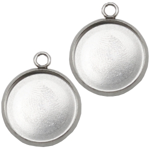 Breloques en acier inox serti pour cabochon 20mm argent&eacute;