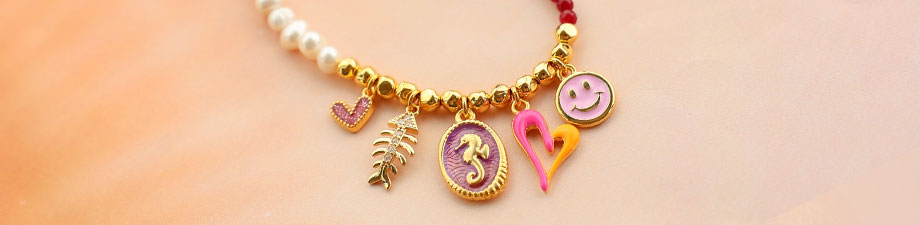 Tout nouveau ! Breloques en m&eacute;tal DQ  avec &eacute;mail et perle