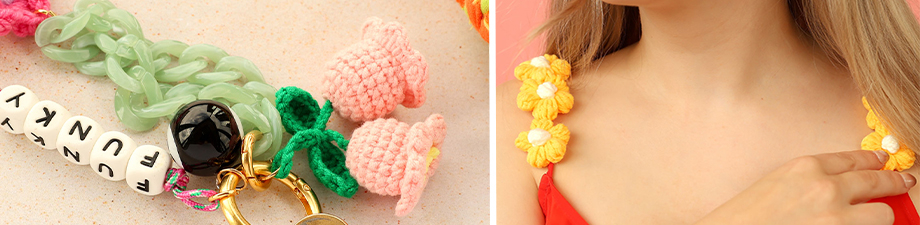 Nouveau ! Porte-cl&eacute;s crochet&eacute;s et pendentifs en r&eacute;sine
