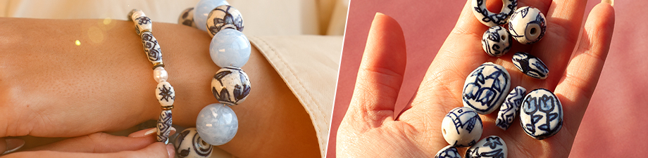 Perles en c&eacute;ramique au style Fa&iuml;ence de Delft